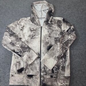 Sportelle Womens XL Full Zip Hoodie Grey Black Marble Tie Dye Velour Jacket